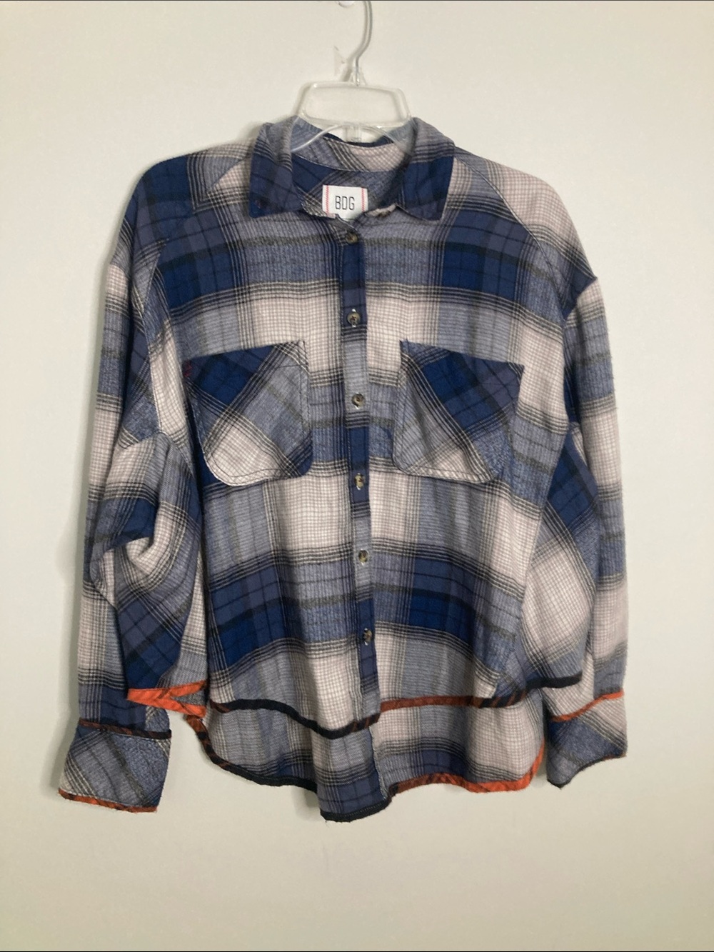BDG Blue, White and Orange Plaid Button-Down Shirt